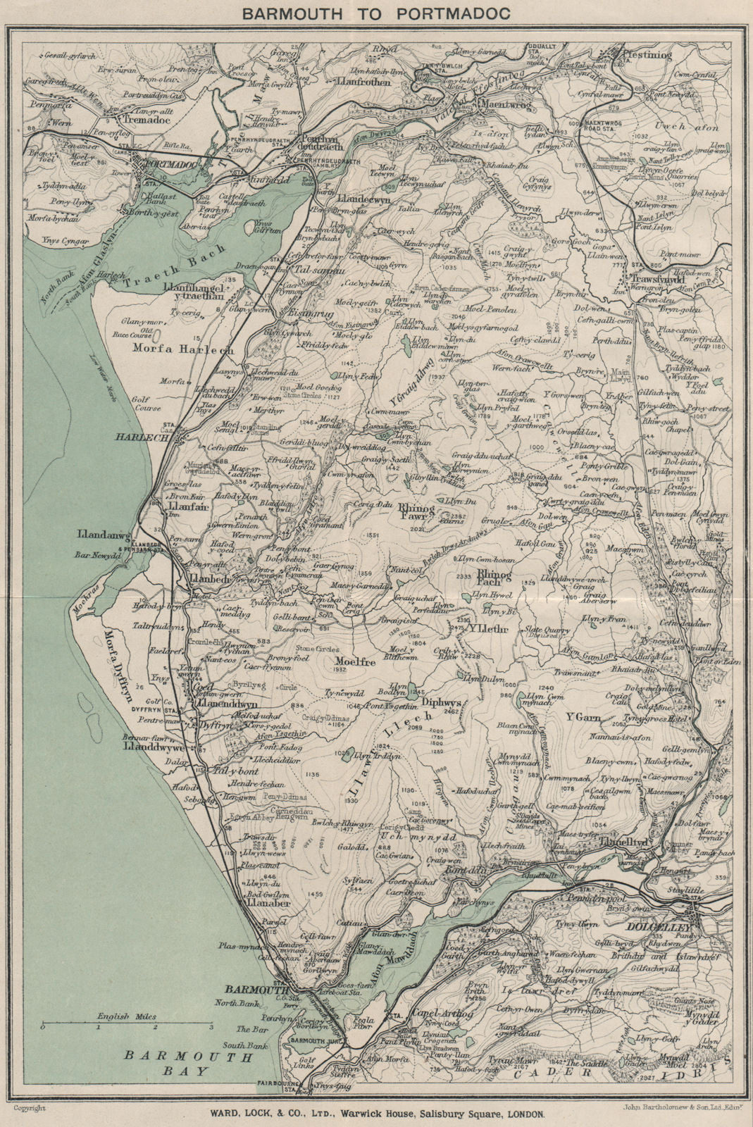 SNOWDONIA COAST. Barmouth-Porthmadog. Ffestiniog Dolgellau. WARD LOCK 1923 map